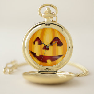Carved pumpkin smiling Halloween design Pocket Watch