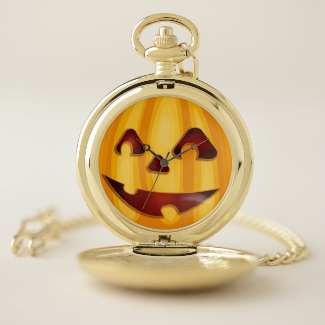 Carved pumpkin smiling Halloween design Pocket Watch (Inside)
