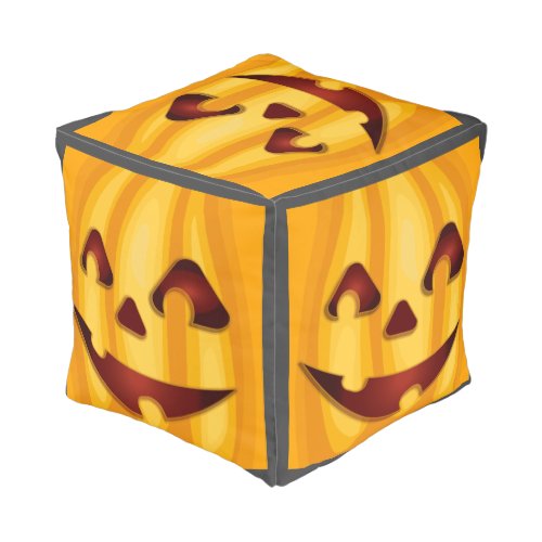 Carved pumpkin smiling Halloween design Pouf