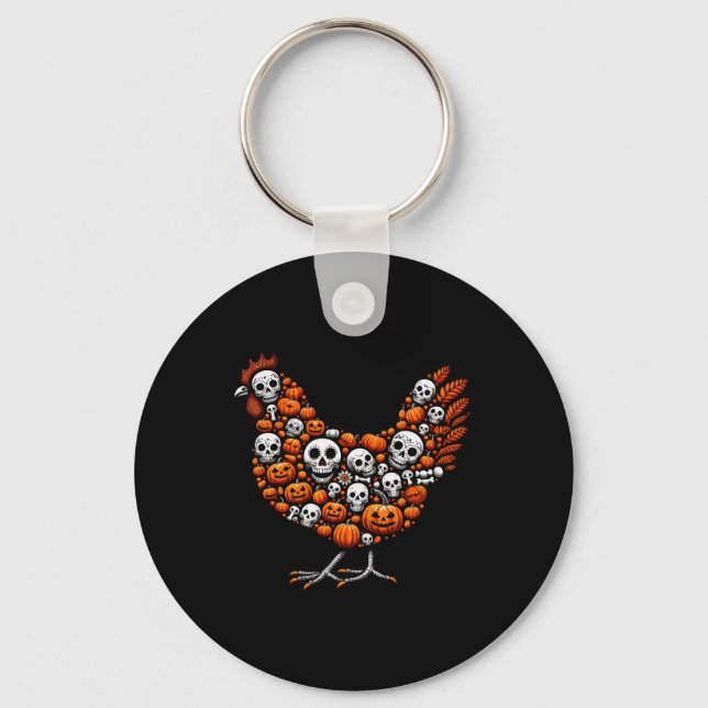 Carved Pumpkins Halloween Chicken Cute Shape Farme Keychain (Front)