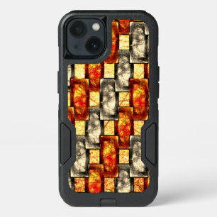 Carved rectangular pieces reddish and beige align iPhone 13 case