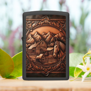 Carved Rustic Landscape Zippo Lighter