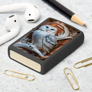 Carved Snowy Owl on Branch Zippo Lighter