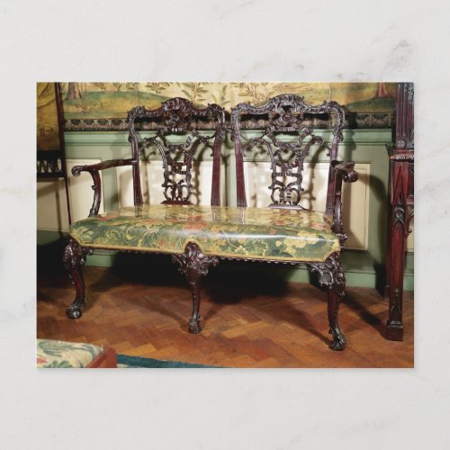 Carved sofa with tapestry seat similar to postcard