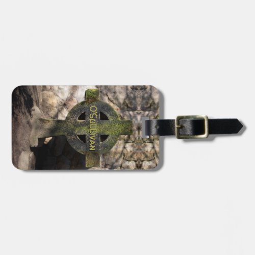 Carved Stone Celtic Cross Custom Name Luggage Tag