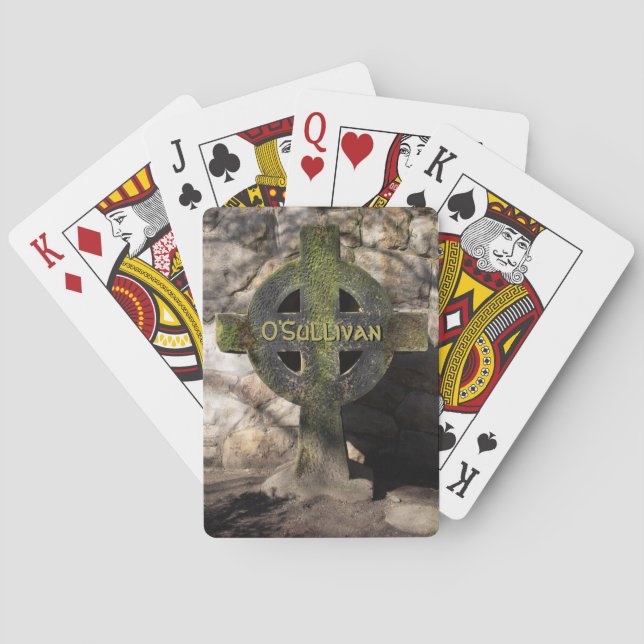 Carved Stone Celtic Cross Custom Name Poker Cards (Back)