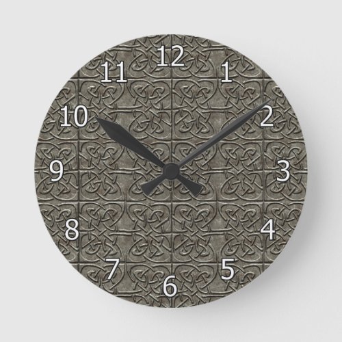 Carved Stone Connected Ovals Celtic Pattern Round Clock