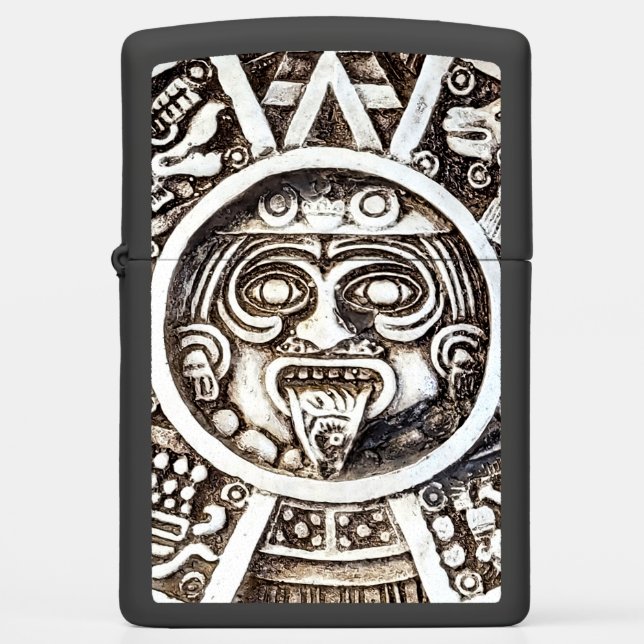 Carved Stone Mayan Aztec MesoAmerican Sun Calendar Zippo Lighter (Front)