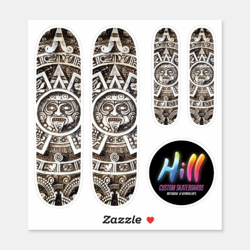 Carved Stone Mayan Aztec Sun Calendar Skateboard Sticker