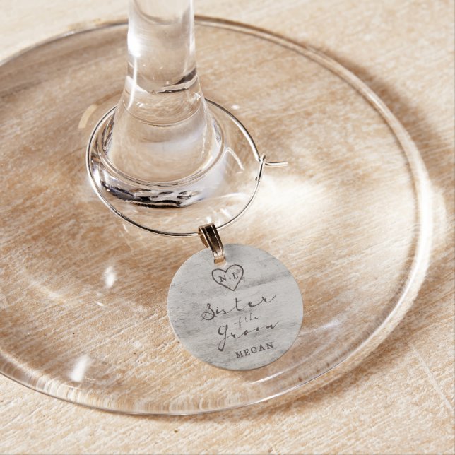 Carved Sweetheart Sister of the Groom Personalized Wine Charm (In Situ)