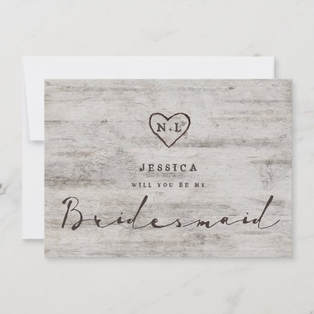 Carved Sweethearts Be My Bridesmaid Proposal Card (Front)