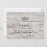 Carved Sweethearts Be My Groomsman Proposal Card<br><div class="desc">Carved Sweethearts Rustic Birch Wood with Aged Gray & Off White Birch Tree Bark Design, and a distressed patina weathered look. This reclaimed lumber design features the couple's initials carved into the heart shape within the tree. Also, distressed typography country chic fonts, along with an elegant vintage handwriting script font....</div>