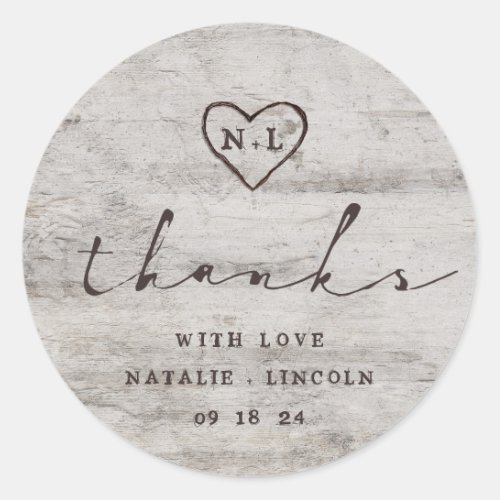 Carved Sweethearts Birch Tree Wedding Thank You Classic Round Sticker