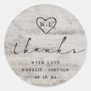 Carved Sweethearts Birch Tree Wedding Thank You Classic Round Sticker