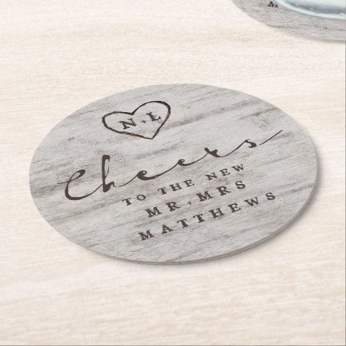 Carved Sweethearts Cheers to the new Mr  Mrs Round Paper Coaster