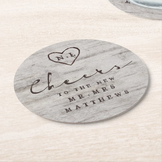 Carved Sweethearts Cheers to the new Mr. & Mrs. Round Paper Coaster ...