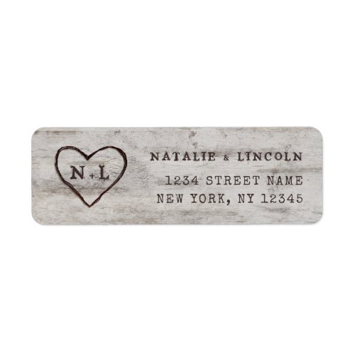 Carved Sweethearts Monogram Wedding Return Address Label