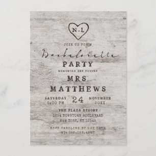 Carved Sweethearts Rustic Birch Bachelorette Party Invitation