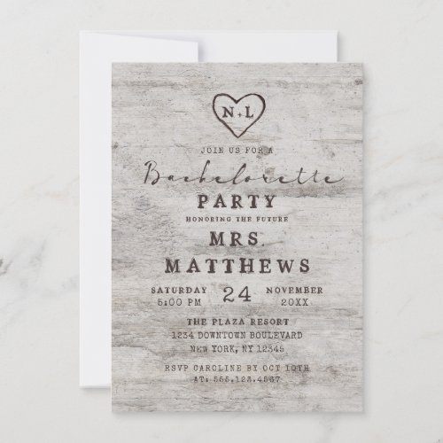 Carved Sweethearts Rustic Birch Bachelorette Party Invitation