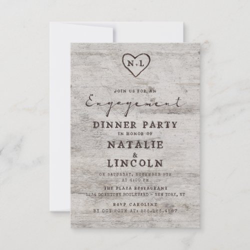 Carved Sweethearts Rustic Birch Engagement Party Invitation