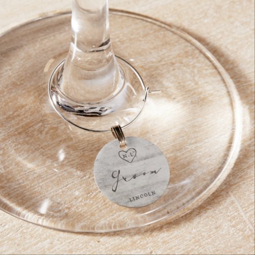 Carved Sweethearts Rustic Birch Groom Personalized Wine Charm