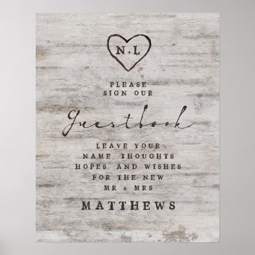 Carved Sweethearts Rustic Birch Guestbook Sign