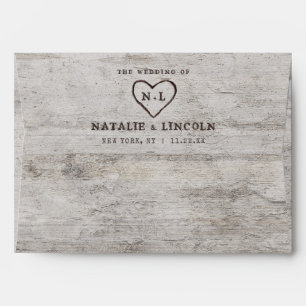 Carved Sweethearts Rustic Birch Monogram Wedding Envelope