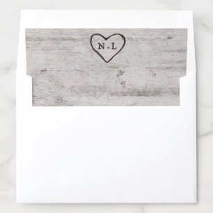 Carved Sweethearts Rustic Birch Monogram Wedding Envelope Liner
