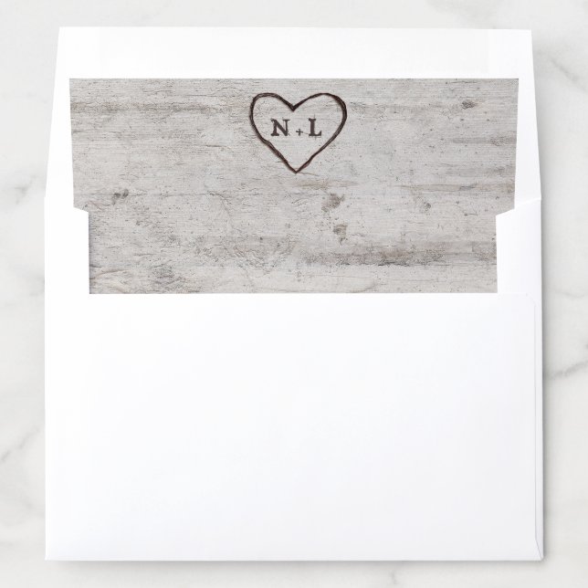 Carved Sweethearts Rustic Birch Monogram Wedding Envelope Liner (In Envelope)