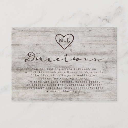Carved Sweethearts Rustic Birch Wedding Directions Enclosure Card