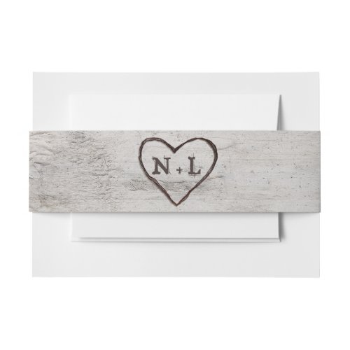 Carved Sweethearts Rustic Birch Wedding Monogram Invitation Belly Band