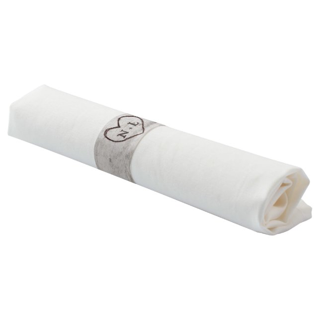 Carved Sweethearts Rustic Birch Wedding Monogram Napkin Bands (Angled)