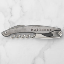 Carved Sweethearts Rustic Birch Wedding Monogram Waiter's Corkscrew