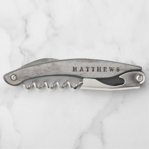 Carved Sweethearts Rustic Birch Wedding Monogram Waiter's Corkscrew