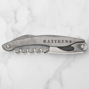 Carved Sweethearts Rustic Birch Wedding Monogram Waiter's Corkscrew