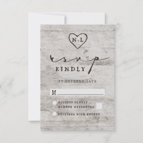 Carved Sweethearts Rustic Birch Wedding RSVP Reply