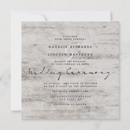Carved Sweethearts Rustic Birch Wedding Square Invitation