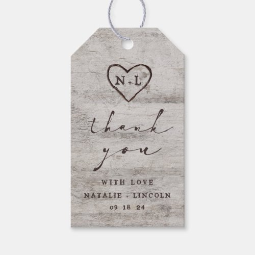 Carved Sweethearts Rustic Birch Wedding Thank You Gift Tags