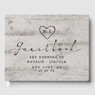 Carved Sweethearts Rustic Birch Wood Tree Wedding Guest Book