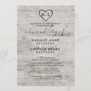 Carved Sweethearts Rustic Birch Wood Tree Wedding Invitation