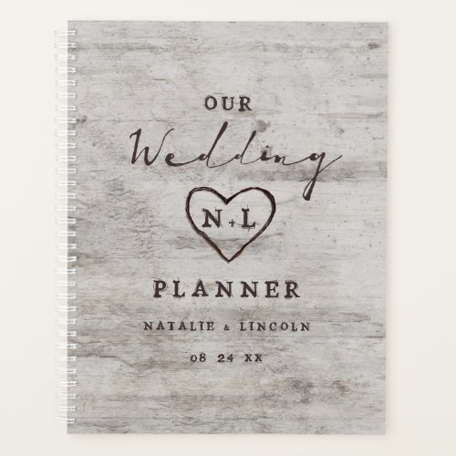 Carved Sweethearts Rustic Birch Wood Wedding Plans Planner