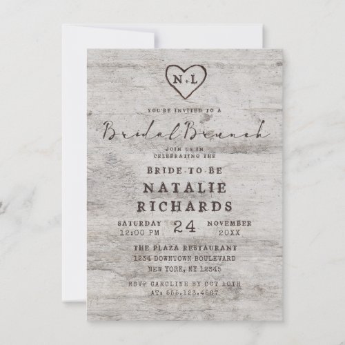 Carved Sweethearts Rustic Bridal Brunch Shower Invitation