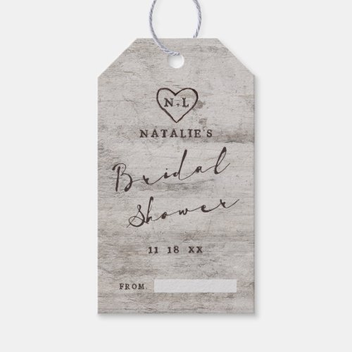 Carved Sweethearts Rustic Bridal Display Shower Gift Tags
