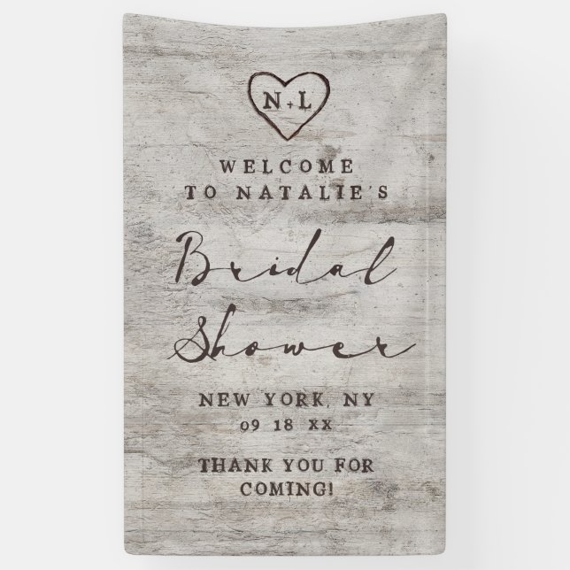Carved Sweethearts Rustic Bridal Shower Welcome Banner (Vertical)