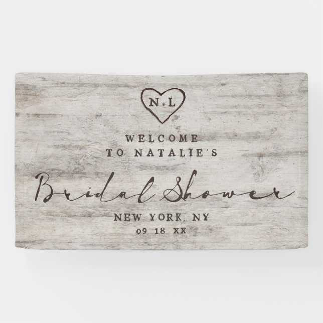 Carved Sweethearts Rustic Bridal Shower Welcome Banner (Horizontal)