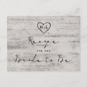 Carved Sweethearts Rustic Bride to Be Recipe Card