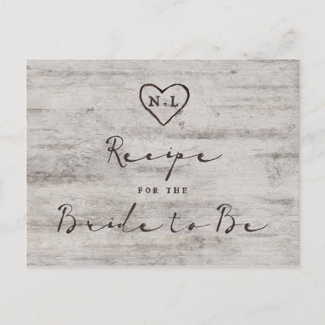 Carved Sweethearts Rustic Bride to Be Recipe Card (Front)