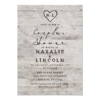 Carved Sweethearts Rustic Couple's Wedding Shower Invitation