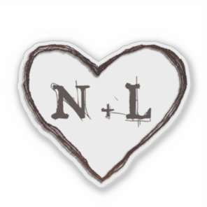 Carved Sweethearts Rustic Heart Initials Monogram Sticker