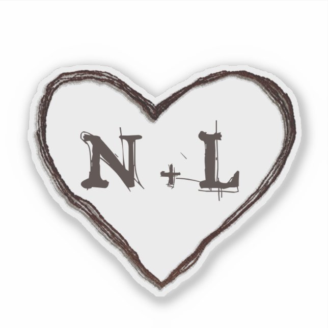 Carved Sweethearts Rustic Heart Initials Monogram Sticker (Front)